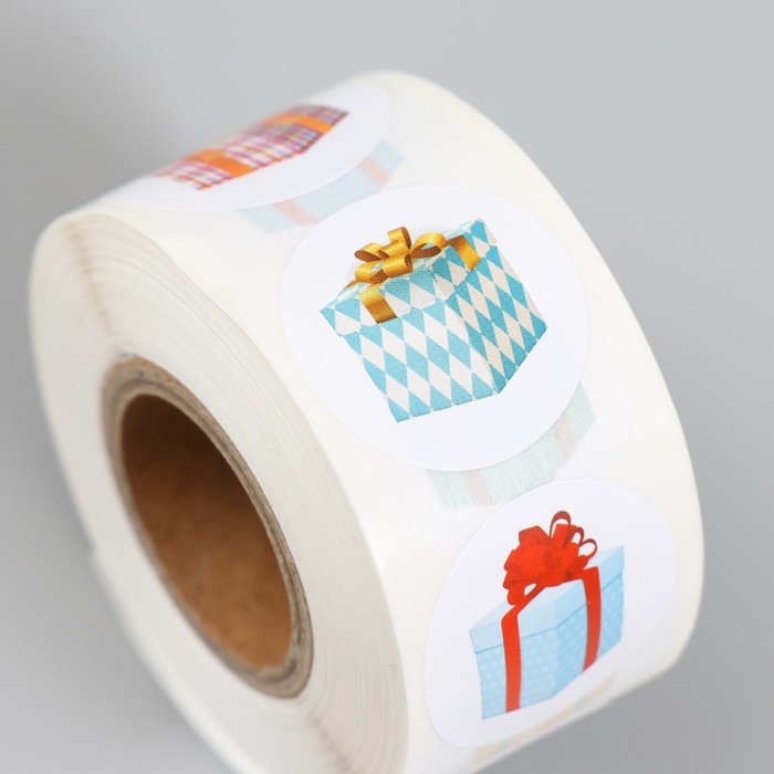 Наклейка бумага Наклейка бумага "Подарочки" d=2,5 см 500 шт в рулоне 3х6,5х6,5 см