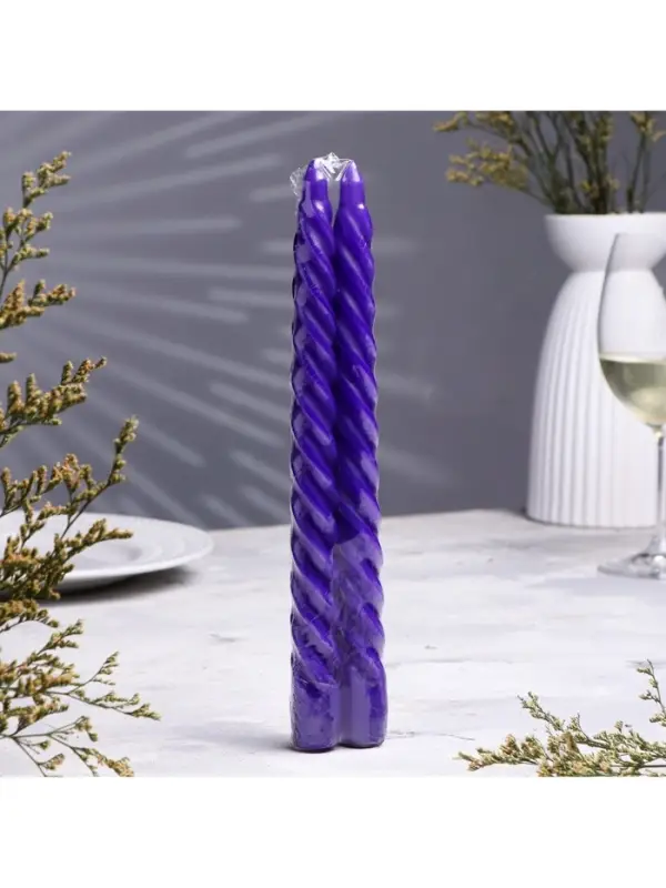 Набор свечей витых, 2.2&times;25 см, лакированная 2 шт., фиолетовый