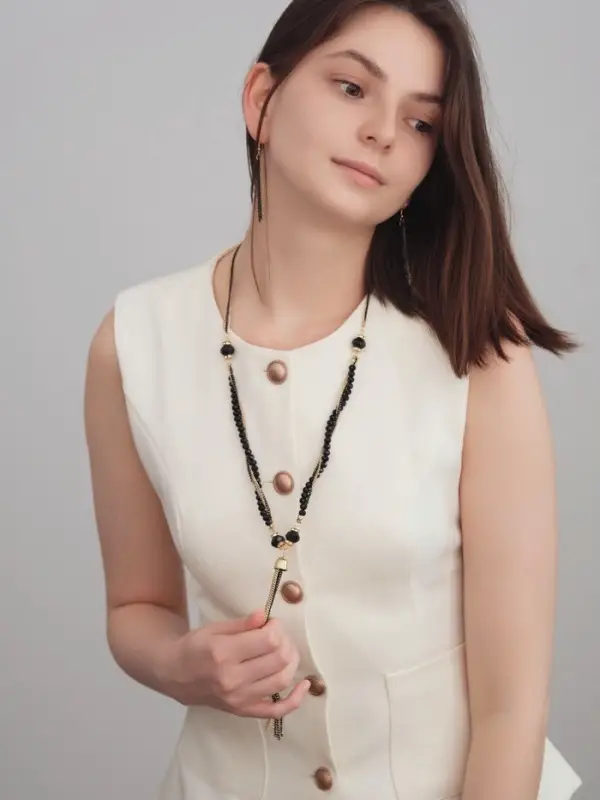 Набор 2 предмета: серьги, бусы &laquo;Унисон&raquo;, накрученность, цвет золото в чёрном, 60 см