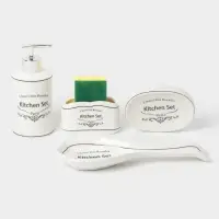 Аксессуары для кухни Доляна &laquo;Уют&raquo;, 4 предмета, дозатор 300 мл, мыльница, подставка для губки, подставка для ложки, белые