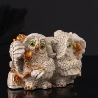 Фигурка гипс &laquo;Совы говорят по телефону&raquo; 8&times;12&times;7 см, слоновая кость