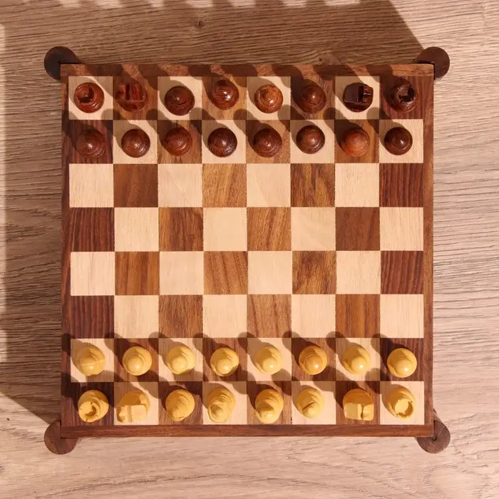 Игра настольная 3 в 1, шахматы, домино, кубики, доска 20&times;20 см, дерево шишам