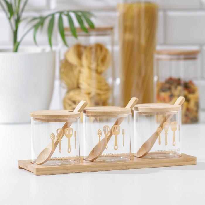 Набор банок стеклянных для сыпучих продуктов &laquo;Тройка&raquo;, 350 мл, с ложками