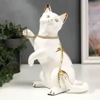 Фигура керамика &laquo;Белая кошечка с пояском&raquo;, с золотом, стразы, 22.5 см