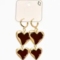 Серьги "Два сердца" корейский стиль, цвет красный в золоте