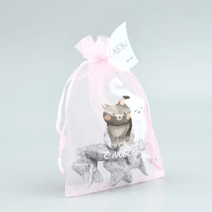 Мешочек подарочный из фатина с термонаклейкой «С любовью», 11 х 16 см +/- 1.5 см