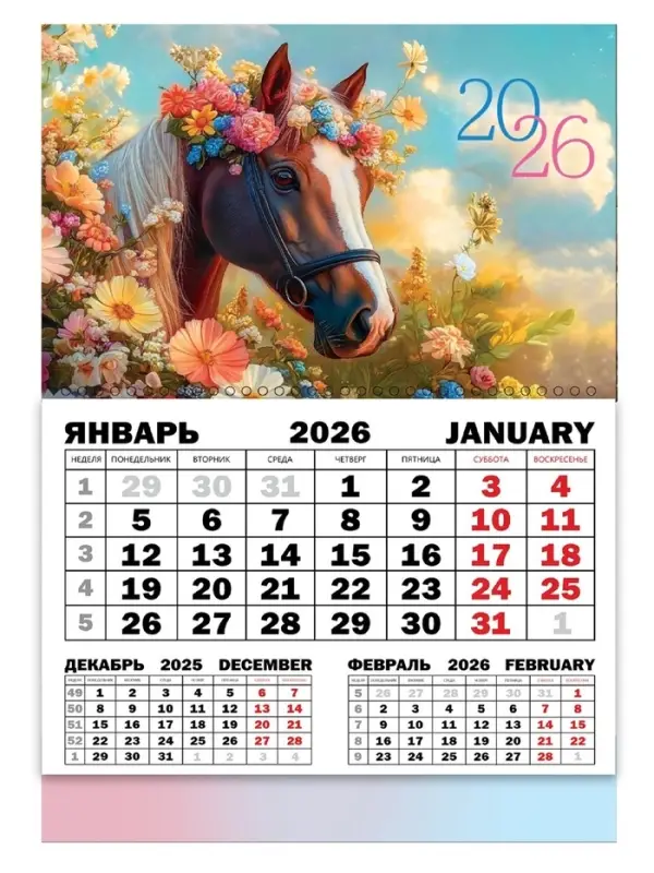 Календарь квартальный моно Календарь квартальный моно "Лошадь с цветами" 30 х 46 см