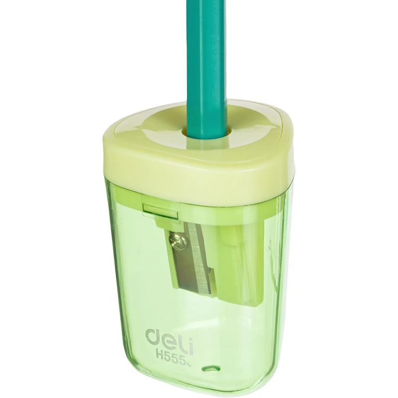 Точилка ручная Deli, 1 отв., контейнер, автомат. клапан, пластик, ассорти