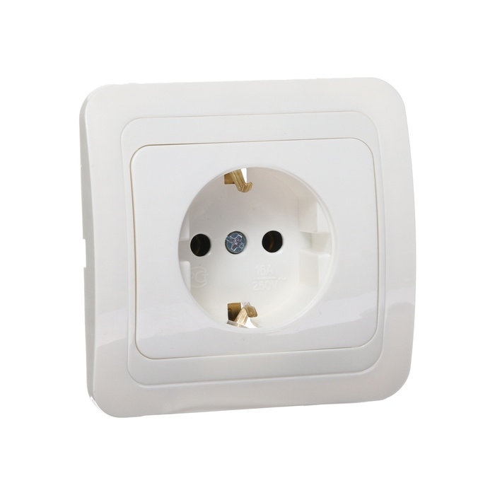 Розетка одноместная Luazon Lighting  Розетка одноместная Luazon Lighting "Орион", 16 А, скрытая, с з/к, белая