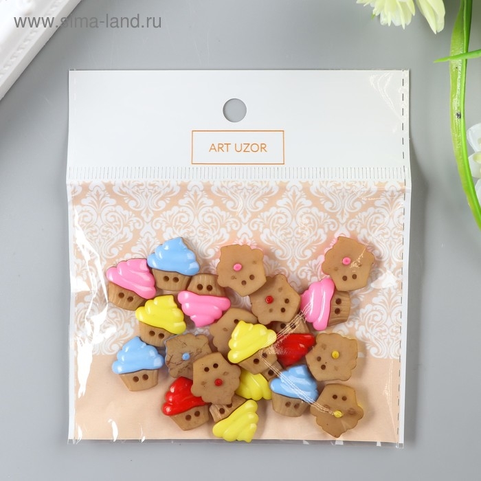 Набор пуговиц декоративных пластик Набор пуговиц декоративных пластик "Капкейки" (набор 20 шт) 1,6х1,7 см