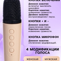 Караоке детское беспроводное, 2 микрофона, bluetooth, 5 режимов подсветки, звук, свет, бежевый