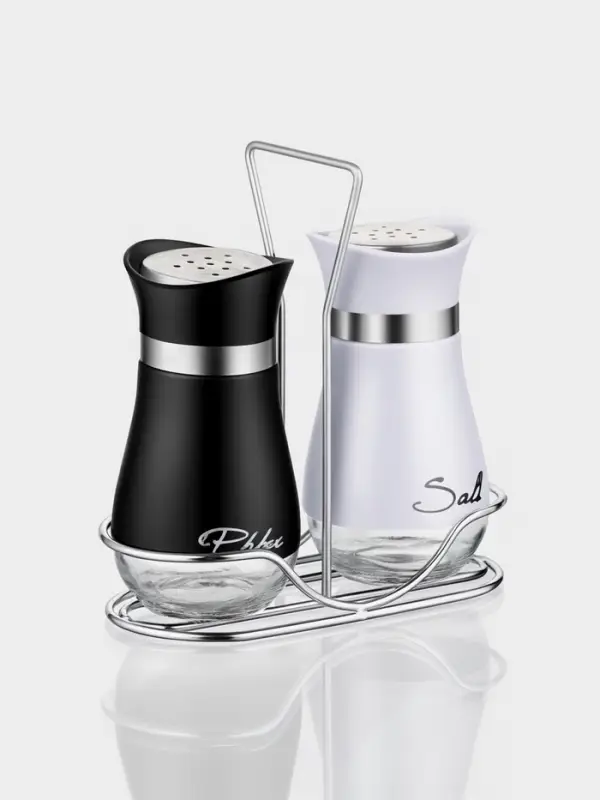 Набор для специй &laquo;Сияние.Black/White&raquo;, 2 шт., на подставке, стекло, белый, чёрный