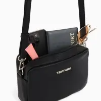 Сумка женская кросс-боди TEXTURA на молнии, 20&times;7&times;15 см, чёрная