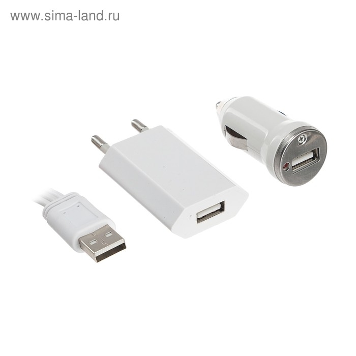 Комплект для зарядки 3 в 1 LuazON UC-13, Type-C/Lightning/microUSB, АЗУ, СЗУ, 1 А, белый Комплект для зарядки 3 в 1 LuazON UC-13, Type-C/Lightning/microUSB, АЗУ, СЗУ, 1 А, белый
