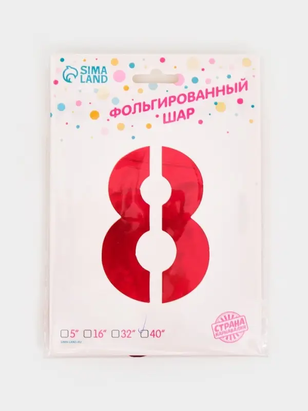 Воздушный шар фольгированный 40" &laquo;Цифра 8&raquo;, красный