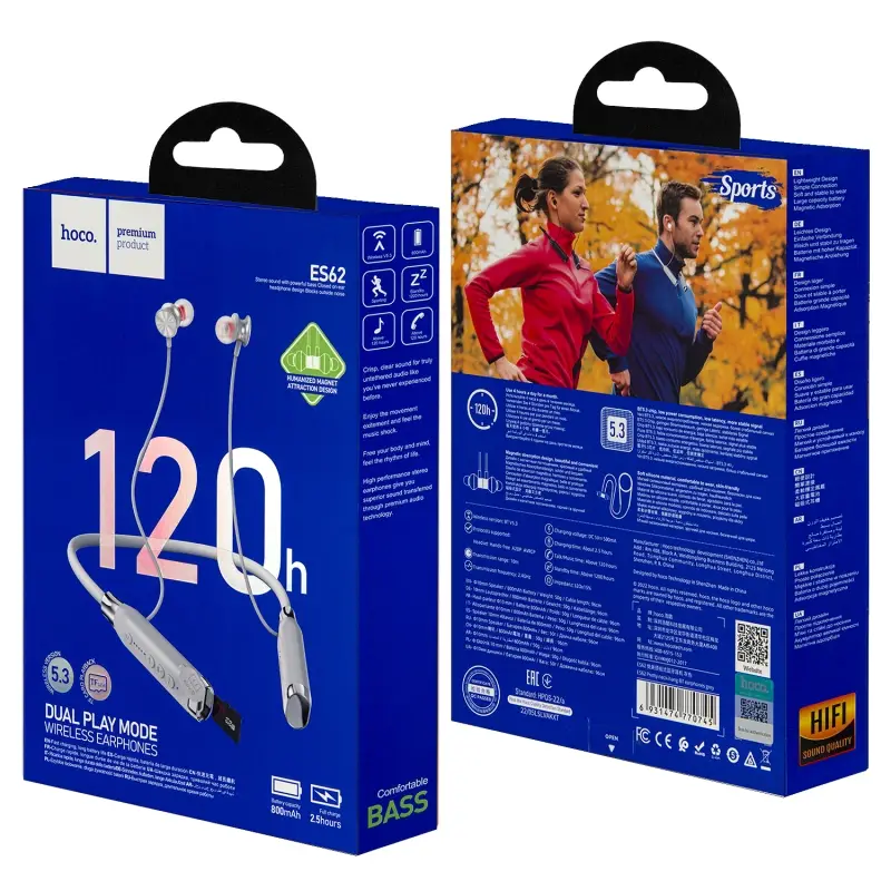 Наушники ES62 Bluetooth Sport Earphone HOCO светло-серые (с поддержкой карты Micro SD) Наушники ES62 Bluetooth Sport Earphone HOCO светло-серые (с поддержкой карты Micro SD)