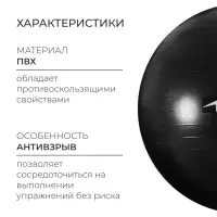 Фитбол ONLYTOP, d=65 см, 900 г, антивзрыв, чёрный