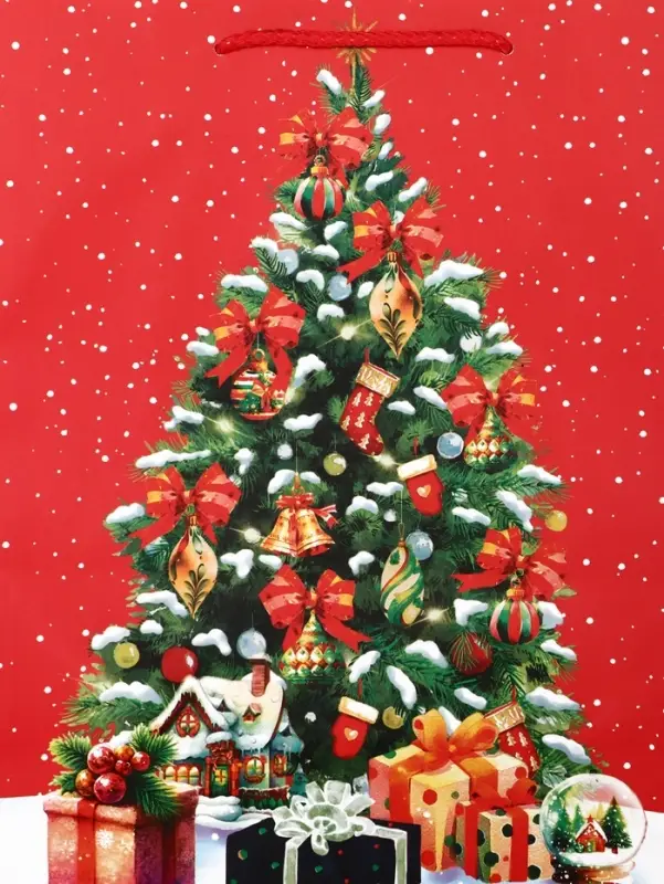 Пакет подарочный новогодний ламинированный, «Дед Мороз летит» 26×12×32 см