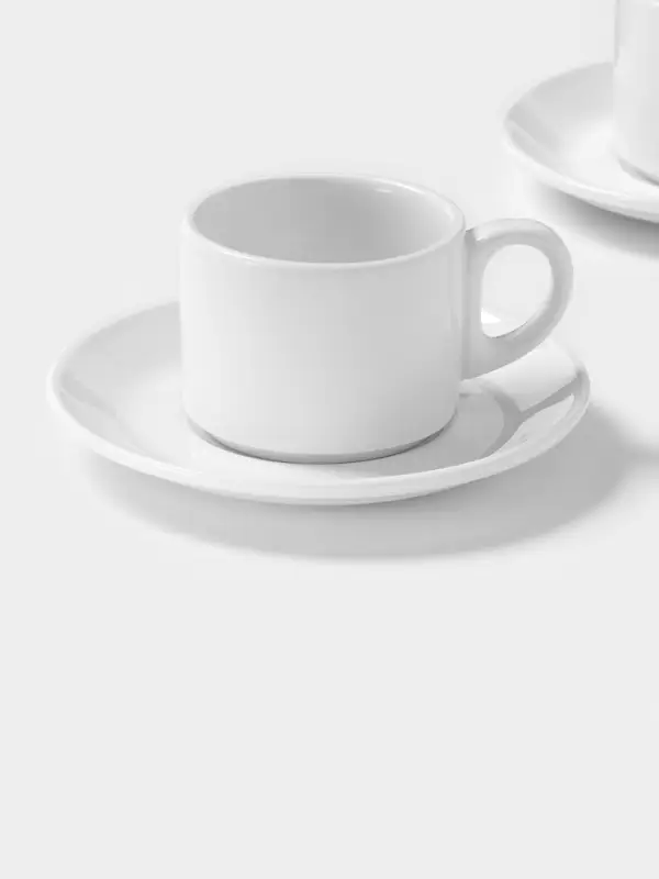 Чайный сервиз Magistro Basic bistro, 2 персоны, 4 предмета: 2 чашки 200 мл, 2 блюдца d=15 см, фарфор, белый