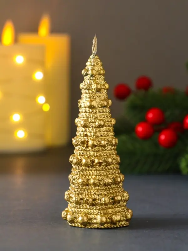 Свеча  Свеча "Ёлочка с шариками "45*102 мм, лак, золото