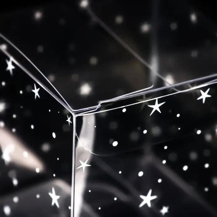 Складная прозрачная коробка из PVC, для упаковки подарков, «Звёздный горошек», 5×5×5 см Складная прозрачная коробка из PVC, для упаковки подарков, «Звёздный горошек», 5×5×5 см