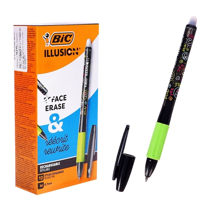 Ручка гелевая стираемая BIC Gelocity Illusion, узел 0.7 мм, чернила чёрные, цена за 1 шт Ручка гелевая стираемая BIC Gelocity Illusion, узел 0.7 мм, чернила чёрные, цена за 1 шт