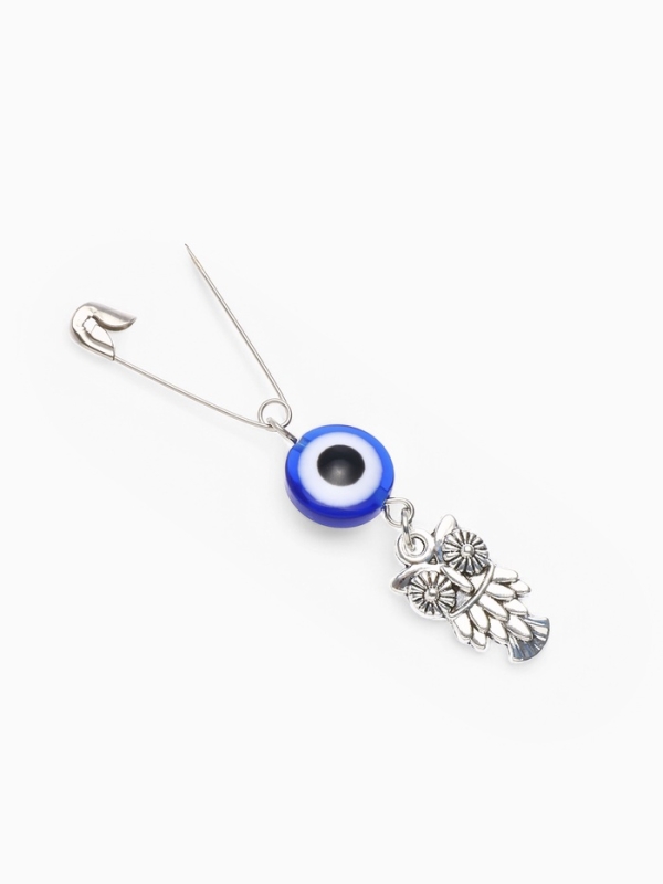 Булавка-оберег «Защита от недоброжелателей», филин, 2.2 см, бело-синяя в серебре