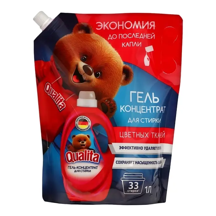 Гель для стирки, QUALITA, для стирки цветного белья, дой-пак, 1000 мл