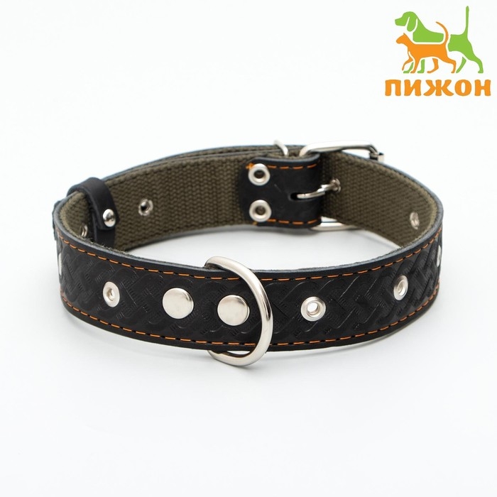 Ошейник комбинированный безразмерный, кожа/брезент, 65 х 3,5 см, ОШ 31-61 см, чёрный Ошейник комбинированный безразмерный, кожа/брезент, 65 х 3,5 см, ОШ 31-61 см, чёрный