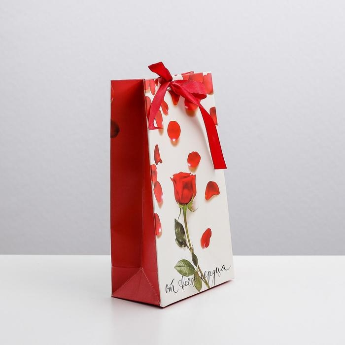 Пакет подарочный с лентой, упаковка, «От всего сердца», 13 х 23 х 7 см