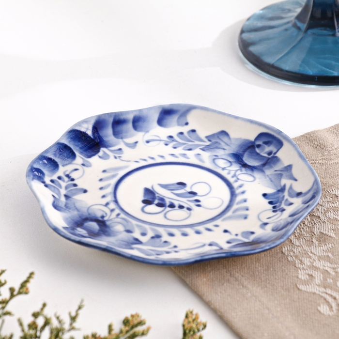 Блюдце гжель «Мак», бело-синий,керамика, D - 13 см, Блюдце гжель «Мак», бело-синий,керамика, D - 13 см,