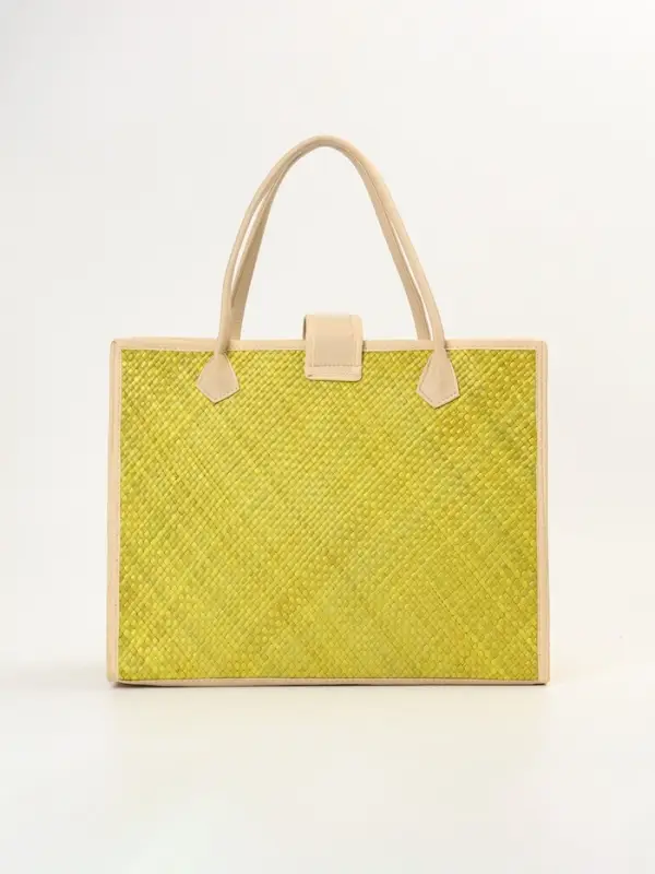 Сумка плетёная на застёжке из пандана, 41&times;16&times;50 см, жёлто-белая