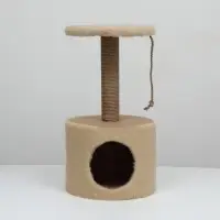 Домик для кошек с когтеточкой круглый, джут, 35&times;35&times;64 см, бежевый