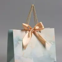 Пакет подарочный "Мрамор" , голубой , с бантиком , 28 х 20 х 10 см