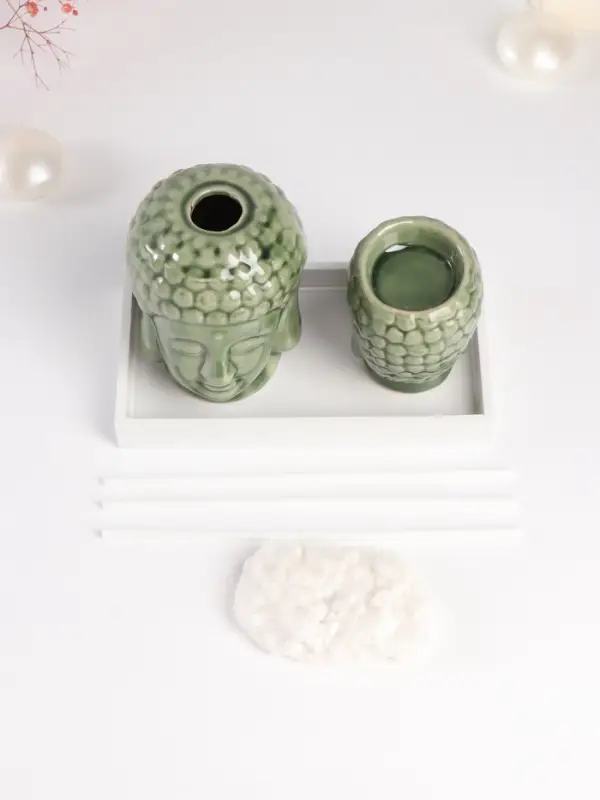 Набор: диффузор для эфирных масел, подсвечник на 1 свечу, аромапалочки 3 шт., сад камней &laquo;Будды&raquo;, керамика, 9&times;17&times;10.5 см