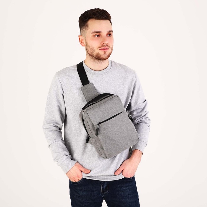 Сумка-слинг мужская из текстиля, с USB, цвет серый Сумка-слинг мужская из текстиля, с USB, цвет серый