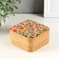 Шкатулка кожзам для украшений "Цветочная" пробка 10х10х5 см