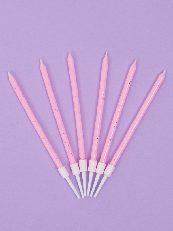 Свечи для торта  Свечи для торта "Розовая вечеринка", 6 шт, блестящие розовые