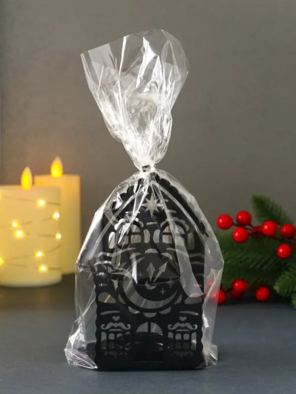 Подсвечник новогодний  Подсвечник новогодний "Домик с часами" чёрный 6,7х10х13,5 см