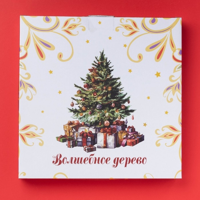 Тарелка новогодняя Доляна «Волшебное дерево», керамика, 23×20×2,2 см, цвет белый