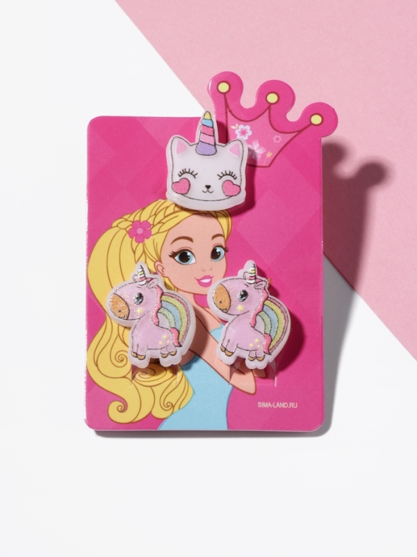 Набор детский Набор детский "Выбражулька" 2 предмета: клипсы, кольцо, единорог, цветной