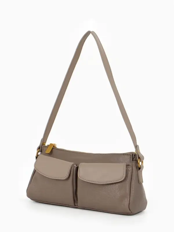 Сумка женская багет TEXTURA на молнии, 27&times;8&times;13 см, бежево-серая