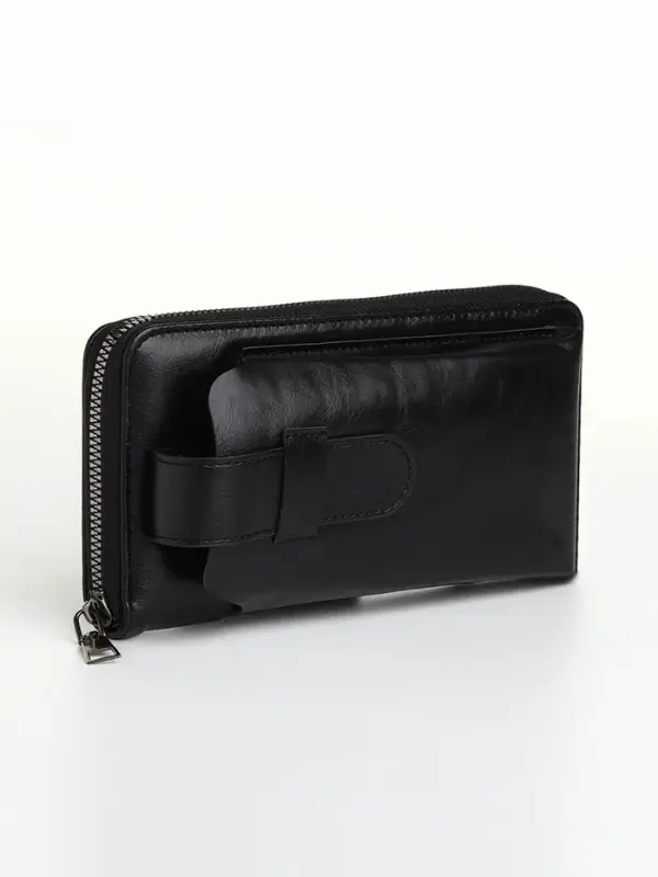 Портмоне мужское на молнии, отдел для телефона, карт, монет, цвет чёрный