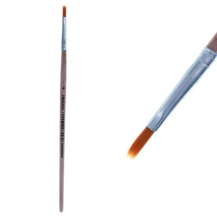 Кисть нейлон № 4, плоская, деревянная ручка Кисть нейлон № 4, плоская, деревянная ручка