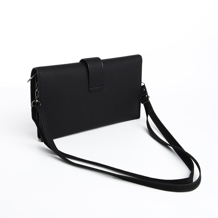 Сумка-клатч на магните, длинный ремень, цвет чёрный Сумка-клатч на магните, длинный ремень, цвет чёрный
