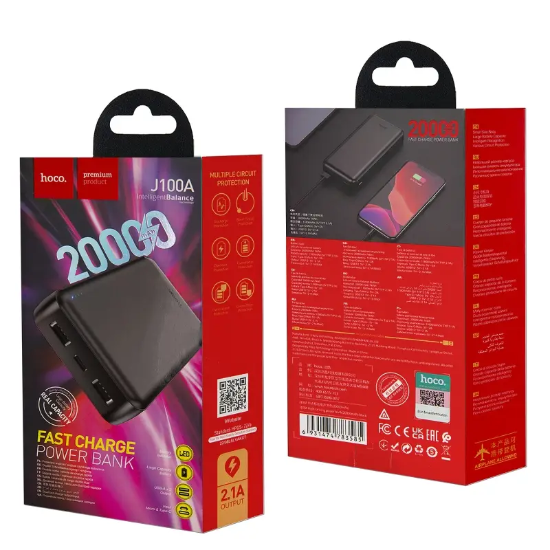 Внешний аккумулятор J100A 20000 mAh HOCO черный Внешний аккумулятор J100A 20000 mAh HOCO черный