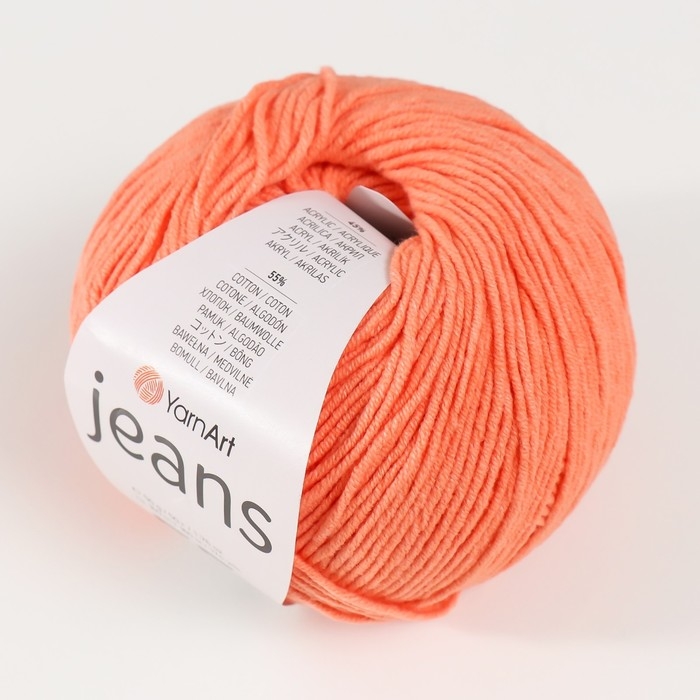 Пряжа для вязания спицами, крючком YarnArt, Jeans, 55% хлопок, 45% акрил, 160 м/50 г, (23 св. оранжевый)