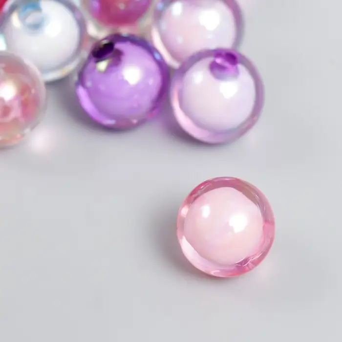 Бусина акрил с несквозным отверстием Бусина акрил с несквозным отверстием "Шарик - цвет внутри" н-р 10 шт цветные 1,5х1,5х1,5 см 789263