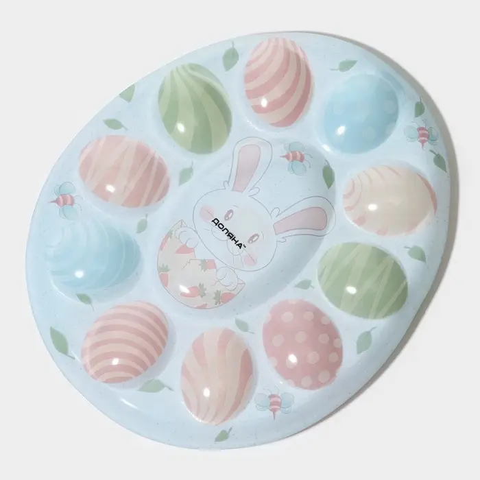 Подставка для яиц Доляна &laquo;Зайка&raquo;, 24&times;20.6 см, 10 ячеек, стекло, голубая