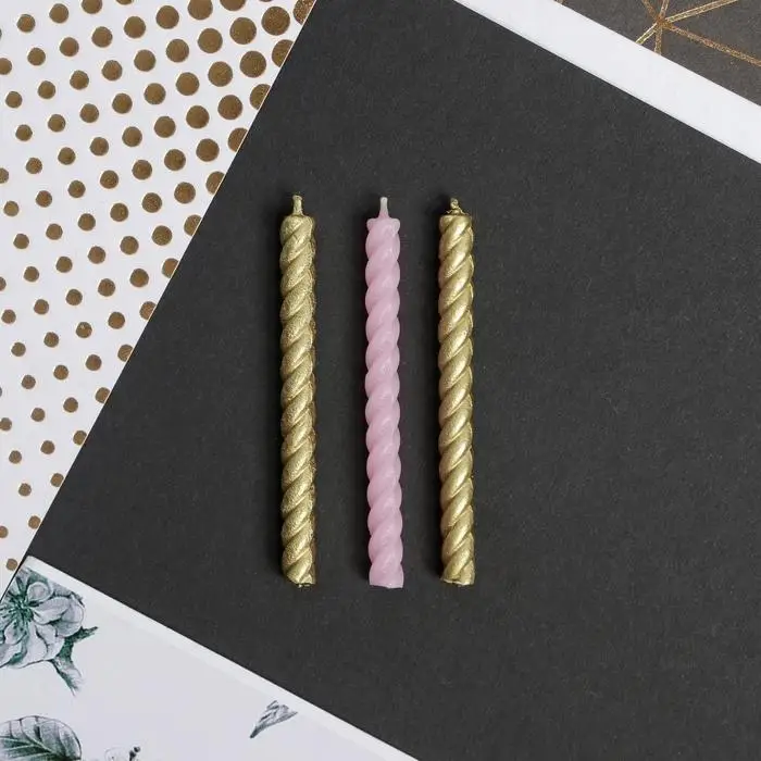 Свечи для торта, розовые и золотые , 16 шт., 6,5 х 0,5 см Свечи для торта, розовые и золотые , 16 шт., 6,5 х 0,5 см